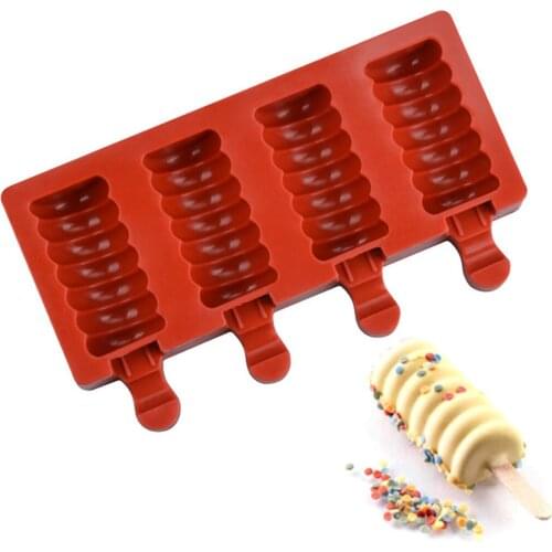 Ice Cream Mold 4 Cavities DIY Silicone Popsicle Mold Ice Lolly Mould Ice Tray DIY Ice Cube Moulds Dessert Molds Ice Cream Maker