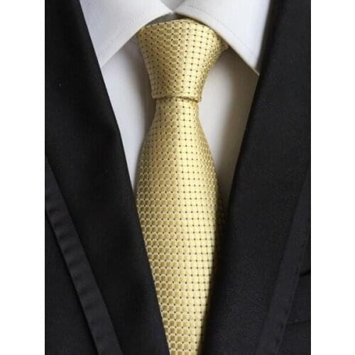 Tie Hot Sale 8cm Designer Necktie SET Beige Yellow with Fashion Dots Ties Pocket Square Sets for Men