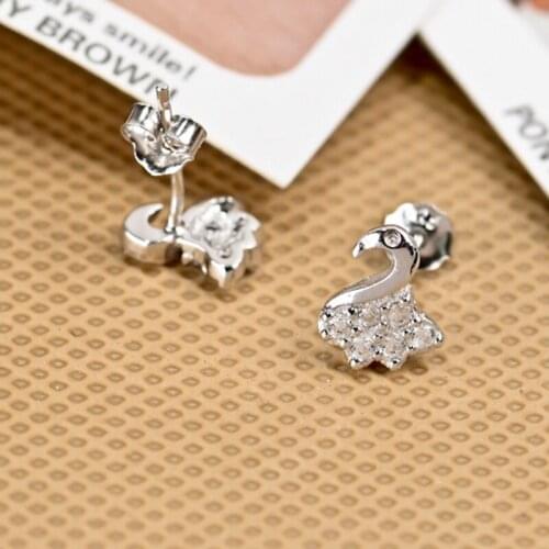 GNE0481 Hot Sale 100% Real 925 Sterling Silver Stud Earrings Sweet Cute Crystal CZ Charming Earring, Fashion Jewelry For Women