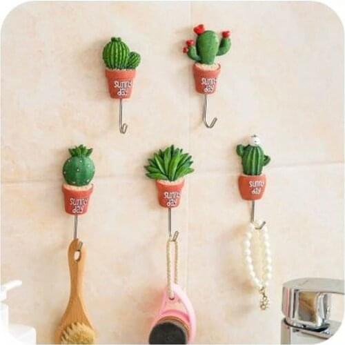 Artificial Cactus Wall Hook Adhesive Practical Flower Pot Plant Wall Hanger Home Decor Organizer Key Rack Bathroom Kitchen Hook