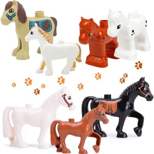 DIY Animals Foal White Brown Horse Big Particle Building Blocks Compatibly Brand Bricks Toys For Children Kids Gift
