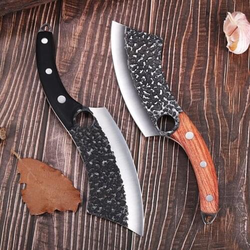 Kitchen Knife Stainless Steel Meat Cleaver Knife Fish Vegetables Fillet Chef Knife with Finger Hole Slice Butcher Hunting Knife