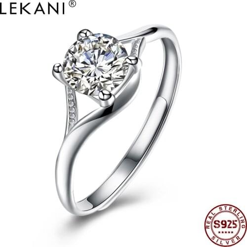 LEKANI 925 Sterling Silver Jewelry 5A Zircon Adjustable Geometric Women Rings Wedding Party Holiday Gift Female Pretty Ring