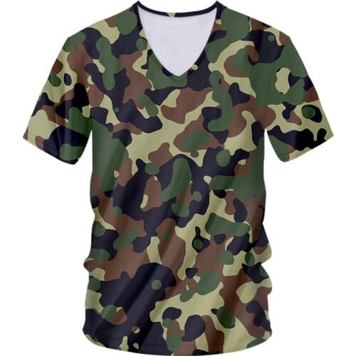 IFPD Summer Outdoor T-shirt Male Camouflage Print Short-sleeved V Neck Sports Military T-shirt Camo 3D T-shirt Fun Dropshipping