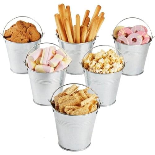 LUOEM 6pcs Mini Tinplate Metal Bucket Snack Buckets Icing Bucket French Fries Tin Pails Ice Bucket Wedding Birthday Party Favors