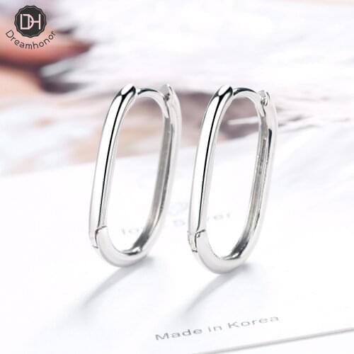 Dreamhonor Fashion Korean 925 Silver Geometric Oval Ear Buckle Simple Temperament Clip Earrings Jewelry