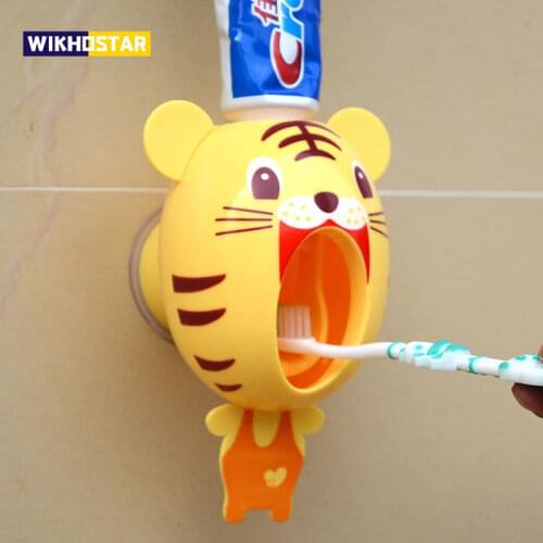 Bathroom Accessories Set Catroon Automatic Toothpaste Dispenser Animal Toothpaste Squeezer Children Toothpaste Storage Holder