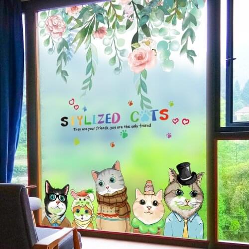 [shijuekongjian] Cats Animal Wall Stickers DIY Leaves Flower Wall Decals for Kids Room Baby Bedroom Decoration Accessories