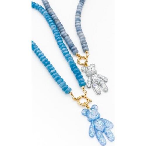 Beach Daily Judy women Girl Accessories natural stone Cute candy color cartoon resin bear pendant charm necklace party jewelry