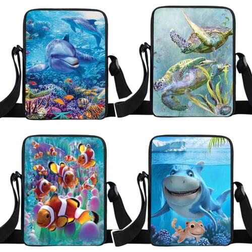 Underwater Word Turtle / Fish / Dolphin Shoulder Bag Teenage Girl Mini Messenger Bags Women Handbag Ladies Cross Bags for Travel