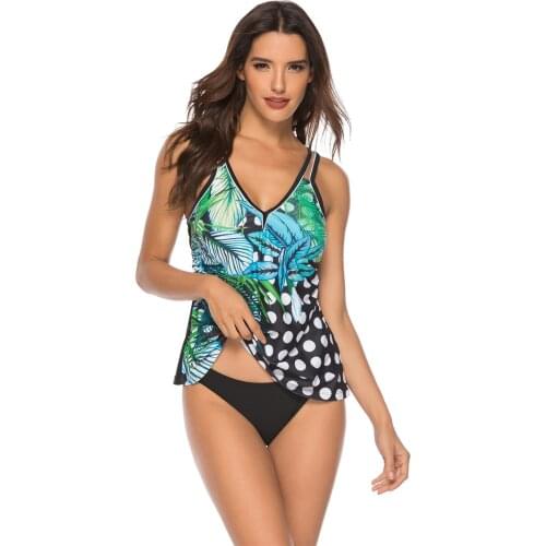 Print Sexy Tankini Two Piece Swimsuit Bikini Swim Suit Swimming Women SwimwearBathing Biquinis Badpak Feminino Plus Size XXL