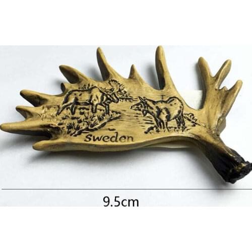 Sweden 1 Pcs Cute Cartoon Elk Travel Souvenir Deer Moose Elk Antlers Shaped 3D Resin Fridge Magnet Stickers Craft Gifts
