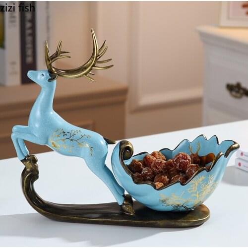 Animal Statue Home Decoration Resin Elk Storage Ornaments Snack Candy Tray Living Room Desktop Key Remote Control Storage Box