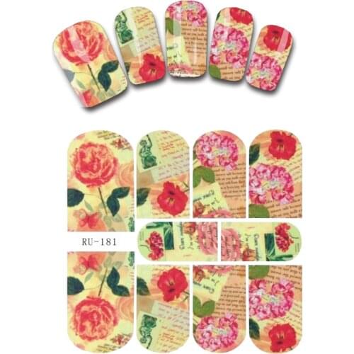 UPRETTEGO NAIL ART BEAUTY WATER DECAL SLIDER NAIL STICKER FLOWER LEAF VEIN TROPICAL BANANA TREE PERSIAN CAT RU181-186