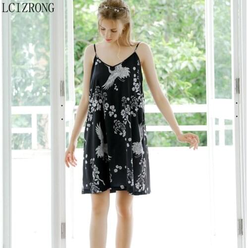 Spring Print Spaghetti Strap Mini Sleepwear Dress Women Sexy V Neck Plus Size Nightgown Summer Sleeveless Night Dress