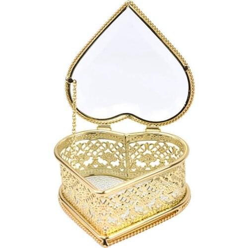 Vintage Heart-Shaped Glass Gift Box Wedding Ring Box Display Storage Jewelry Box Heart-Shaped Ring Box with Cover