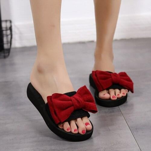 Women Bow Summer Sandals Slipper Indoor Outdoor Flip-flops Beach Shoes New Fashion Female Casual flower Slipper nw2023