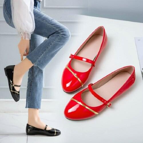 Sianie Tianie 2020 patent PU leather round toe casual woman shoes ballet flats women dance ballerina mary janes big size 50 52