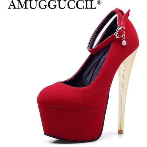 2021 New Plus Big Size 33-43 Black Red Buckle Fashion Sexy 15.5CM High Heels Platform Females Lady Shoes Women Pumps D1197