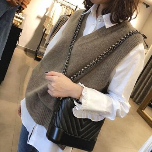 Women V Neck Sleeveless Knitted Autumn Winter Sweater Female Vests Casual Loose Outwear Ladies Solid Sweater Waistcoat H460
