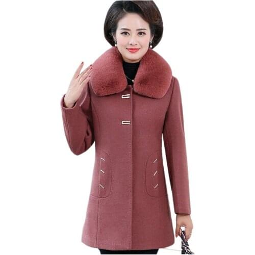 2021 NEW Woolen Coat women Autumn Winter Add Cotton Thicken Fur Collar Plus Size 5XL Woolen Jacket Fashion Mother Costume KW1068