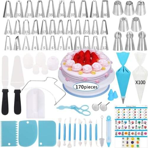 170 Pcs Pastry Baking Tools Cake Decorating Tip Set Nozzles Converter Cream Bag Dessert Confectionery Cupcake Stainless Icing