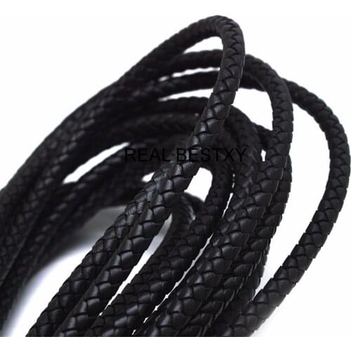 2 meters/lot Approx 6mm black genuine braided leather cords for jewelry bracelets making real leather strings findings wholesale