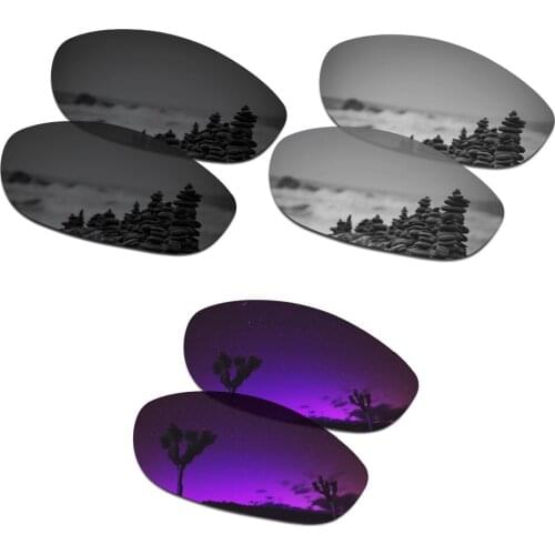SmartVLT 3 Pairs Polarized Sunglasses Replacement Lenses for Oakley Monster Dog Stealth Black & Silver Titanium & Plasma Purple