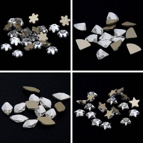 50pcs Crystal Clear Strass Rhinestones Imitation Many Shape Gold Backing Glass Stones For Nails Art Cell Phone Case Use Glue DIY