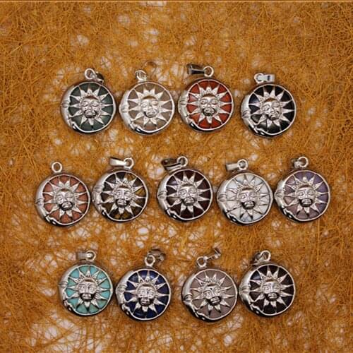 6pcs Natural Stone Sun moon pendant amethysts Necklace Pendants Amulet Quartz Treat Crystal Charm for Jewelry Making Free