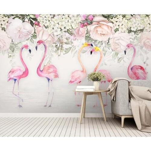 Watercolor Flower Flamingo Wallpaper Photo Wall Paper for Bedroom Decor Contact Paper Wall Mural Luxury Home Decor Canvas Murals