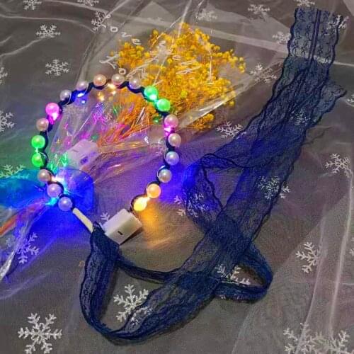 Celebrity Led Colorful Flashing Color-changing Third-gear Luminous Birthday Wedding Party Pearl Lace Hairband Hair Headdress Gif
