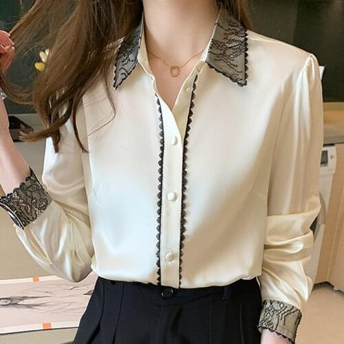 Blusas Mujer De Moda 2021 Lace Turn Down Collar Chiffon Blosue Shirt Women Tops Blouses Femme Long Sleeve Blouse Woman Clothes