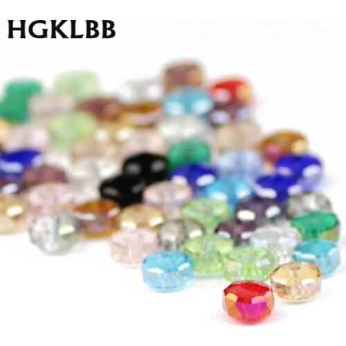 HGKLBB 50pcs Wheel shape Austrian crystal beads ball 4x6mm Flat round Spacer Loose Glass Bead for Jewelry making Bracelet DIY