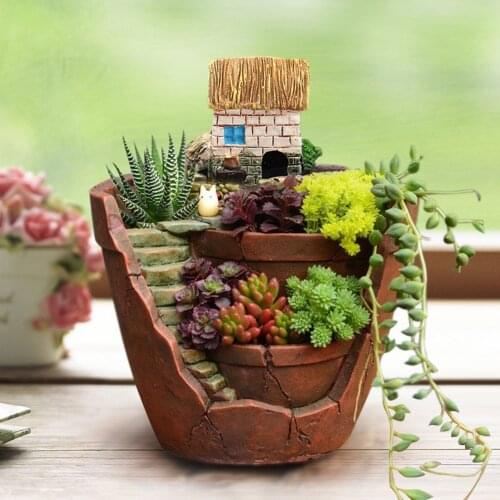 Microlandschaft Flower Pot Garden Hanging Potted Fairy-tale World Succulent Planter Plant Pot Resin Flowerpot Desktop Decoration