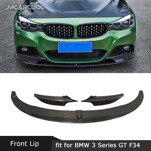 For BMW 3 Series GT F34 M Sport 2014 - 2018 Front Lip Spoiler Splitters Carbon Fiber Black Head Shovel Guard Car Styling