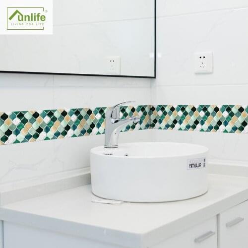 Funlife® Green Yellow Mosaic Wall Stickers Vinyl Wall Border Eco-Friendly PVC Self-Adhesive Oil-Proof Tile Stickers for Bathroom