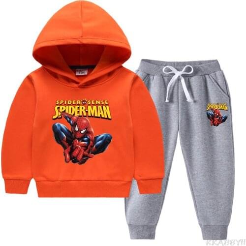 Disney Spiderman Autumn Boy Clothes Children Long Sleeve Hooded Top Pants 2 Pcs Suits Children Clothing Sets