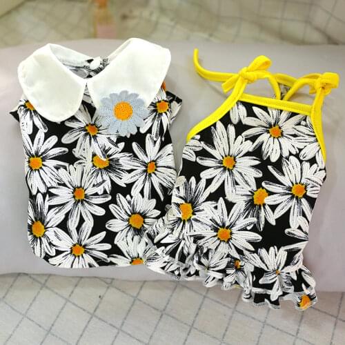 Dog Summer Dresses Pet Clothes for Dogs 2020 Black Daisy Strap Dress Pomeranian Cat Skirt Dog Clothing for Small Dogs Cats New