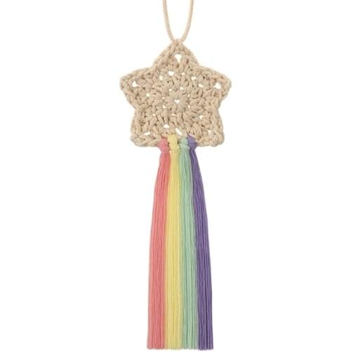 Macrame Five-pointed Star Rainbow Pendant Nordic Hand-woven Cotton Tapestry Wall Hanging Decoration Baby Room Nursery Ornaments