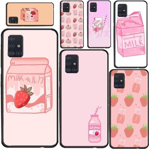 Cute pink strawberry milk Case For Samsung Galaxy A50 A70 A51 A71 A20e A21S A31 A11 A01 A40 A10 A30S A7 2018 M21 M31