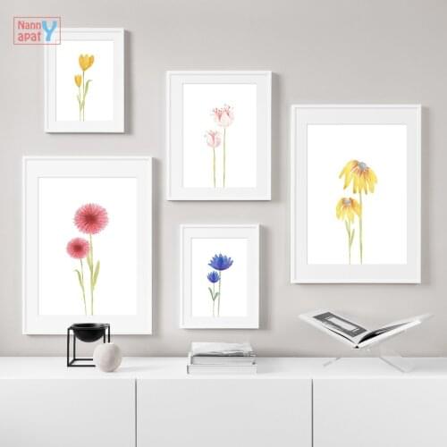 Minimalist Flower Watercolor Canvas Painting Colorful Dandelion Tulip Lotus Daisy Posters And Prints Wall Art Picture Home Decor