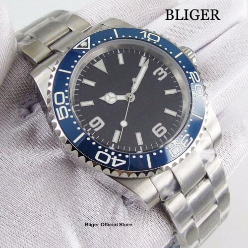 Fashion BLIGER 40mm Sterile Dial Sapphire Glass Automatic Mens Watch Luminous Bezel SS Strap Miyota Movement Wristwatch