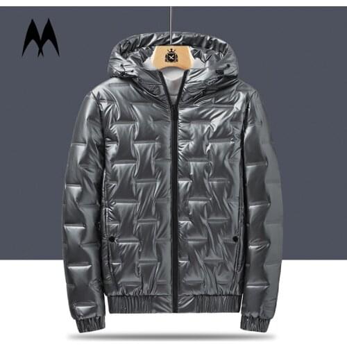 2021 New Fashion Bright Leather Men Thicken Warm Winter Jacket Casual Parka Outwear Waterproof Stand Collar Hooded Coat Clothing
