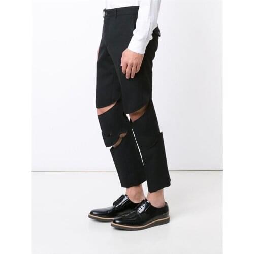 Mens new dark urban style casual loose large size homemade broken pants slim simple pants