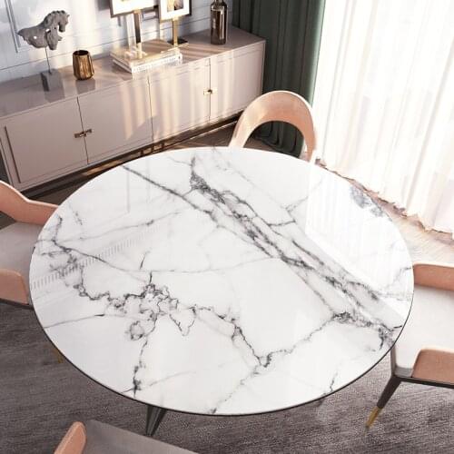 PVC soft glass round table mat Marbling oilproof waterproof tablecloth custom made table tablecloth wood table Decor protector