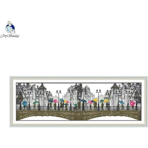 Joy Sunday The scenery in the rain Counted 11CT Printed Fabric 14CT Canvas DMC Chinese DIY Hand Cross-stitch kits Embroidery