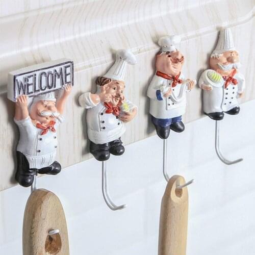 New 1Pc Creative Cartoon Chef Shape Steel Hooks Wall Cute Kitchen Door Hooks Hat Coat Hanger Towel Clothes W2Z0