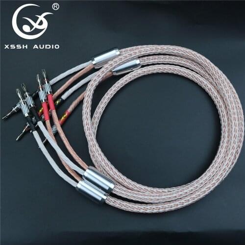 1 pair XSSH audio HIFI carbon fiber Rhodium Plated banana plug to banana plug OFC copper 24 core speaker cable Cord Wire