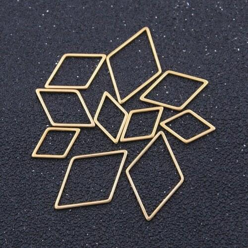 10pcs 3 Size Geometric Diamond Charm Gold Stainless Steel Open Frame Mold Frame Hollow Pressure Resin Frame DIY Jewelry